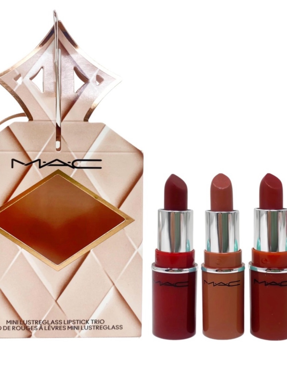 MAC Cosmetics Mini Lipstick Trio — Deep Red, Nude Brown, Rich Red